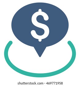 Bank Location icon. Vector style is bicolor flat iconic symbol with rounded angles, cobalt and cyan colors, white background.