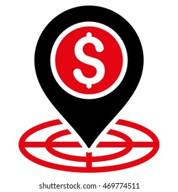 Bank Location icon. Vector style is bicolor flat iconic symbol with rounded angles, intensive red and black colors, white background.
