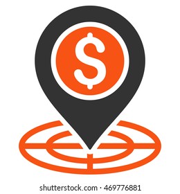 Bank Location icon. Vector style is bicolor flat iconic symbol with rounded angles, orange and gray colors, white background.