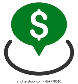 Bank Location icon. Vector style is bicolor flat iconic symbol with rounded angles, green and gray colors, white background.