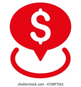 Bank Location icon. Vector style is flat iconic symbol with rounded angles, red color, white background.
