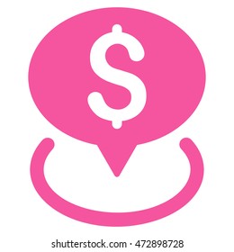 Bank Location icon. Vector style is flat iconic symbol with rounded angles, pink color, white background.
