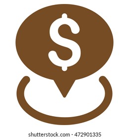 Bank Location icon. Vector style is flat iconic symbol with rounded angles, brown color, white background.