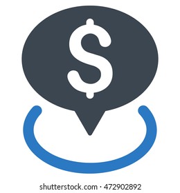 Bank Location icon. Vector style is bicolor flat iconic symbol with rounded angles, smooth blue colors, white background.