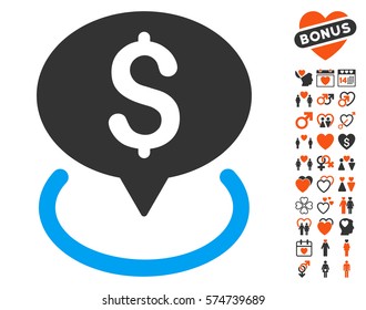 Bank Location pictograph with bonus passion graphic icons. Vector illustration style is flat iconic symbols for web design, app user interfaces.