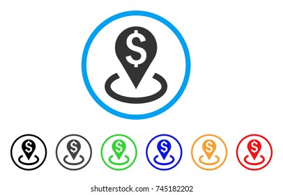 Bank Location rounded icon. Style is a flat grey symbol inside light blue circle with additional color versions. Bank Location vector designed for web and software interfaces.