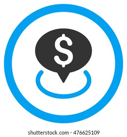 Bank Location rounded icon. Vector illustration style is flat iconic bicolor symbol, blue and gray colors, white background.