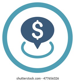 Bank Location rounded icon. Vector illustration style is flat iconic bicolor symbol, cyan and blue colors, white background.