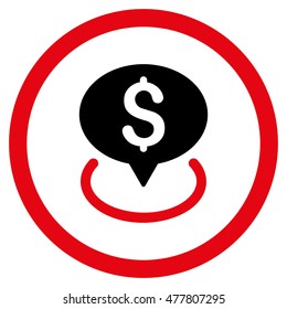 Bank Location rounded icon. Vector illustration style is flat iconic bicolor symbol, intensive red and black colors, white background.
