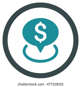 Bank Location vector bicolor rounded icon. Image style is a flat icon symbol inside a circle, soft blue colors, white background.