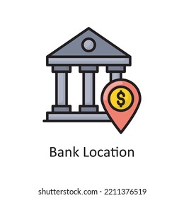 Bank Location Vector Filled Outline Icon Design illustration. Banking and Payment Symbol on White background EPS 10 File
