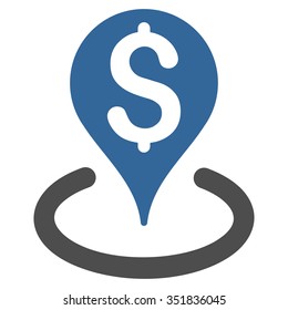 Bank Location vector icon. Style is bicolor flat symbol, cobalt and gray colors, rounded angles, white background.