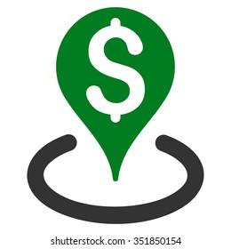Bank Location vector icon. Style is bicolor flat symbol, green and gray colors, rounded angles, white background.
