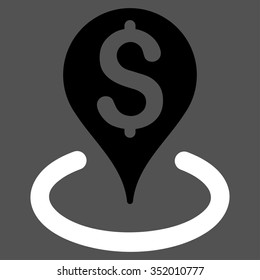 Bank Location vector icon. Style is bicolor flat symbol, black and white colors, rounded angles, gray background.