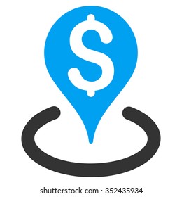 Bank Location vector icon. Style is bicolor flat symbol, blue and gray colors, rounded angles, white background.