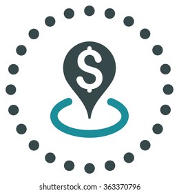 Bank Location vector icon. Style is bicolor flat circled symbol, soft blue colors, rounded angles, white background.