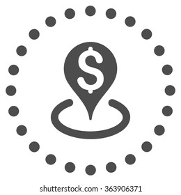 Bank Location vector icon. Style is flat circled symbol, gray color, rounded angles, white background.