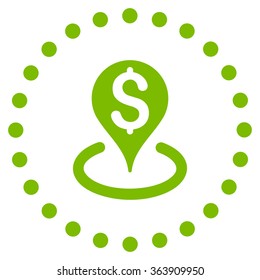 Bank Location vector icon. Style is flat circled symbol, eco green color, rounded angles, white background.