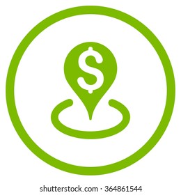 Bank Location vector icon. Style is flat circled symbol, eco green color, rounded angles, white background.