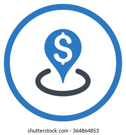 Bank Location vector icon. Style is bicolor flat circled symbol, smooth blue colors, rounded angles, white background.