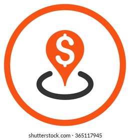 Bank Location vector icon. Style is bicolor flat circled symbol, orange and gray colors, rounded angles, white background.