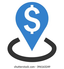 Bank Location vector icon. Style is flat symbol, cobalt color, white background.