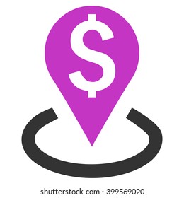 Bank Location vector icon. Style is flat symbol, violet color, white background.