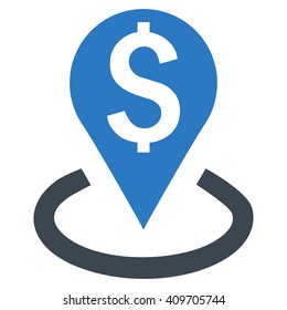 Bank Location vector icon. Style is bicolor flat symbol, smooth blue colors, white background.