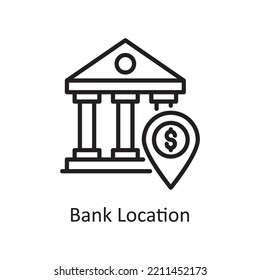 Bank Location Vector Outline Icon Design illustration. Banking and Payment Symbol on White background EPS 10 File