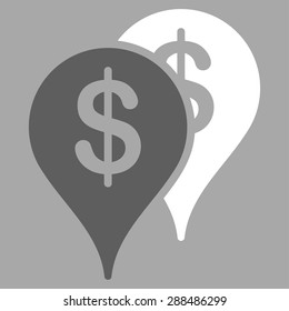 Bank locations icon from Business Bicolor Set. Vector style: flat bicolor symbols, dark gray and white colors, rounded angles, gray background.