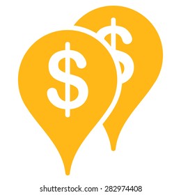 Bank locations icon. Style: flat symbol, yellow color, rounded angles, white background.