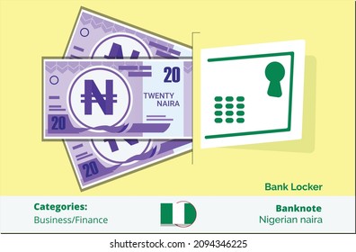 Bank Locker with bundle of 20 Nigerian Naira. Nigeria business, payment and finance element. Can be used for web, mobile, infographic, and print.