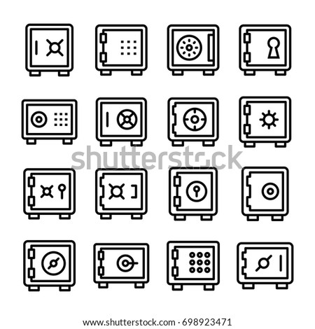 Bank Locker Line Vector Icons Set 