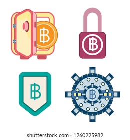Bank Locker vault door,safe,shield and lock icon. Flat style business concept. save money and Financial bitcoin or crash crypto currency block chain concept. vector, illustration