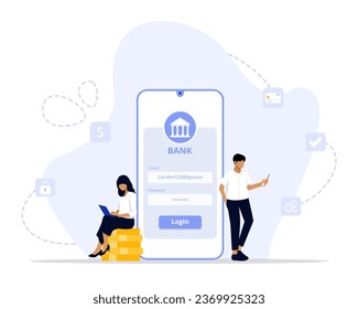 Bank login concept illustration. Suitable for web landing page, ui, mobile app, editorial design, flyer, banner, and other related occasion.