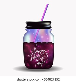 Bank with a love elixir.Hand lettering.Valentine's day.Vector