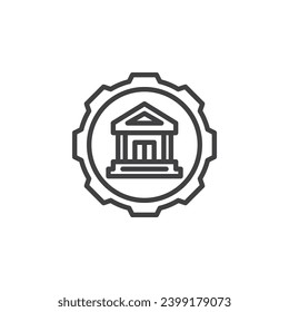 Icono de línea del sistema de gestión bancaria. signo de estilo lineal para concepto móvil y diseño web. Icono de vector de contorno de banco y engranaje. Símbolo, ilustración del logotipo. Gráficos vectoriales