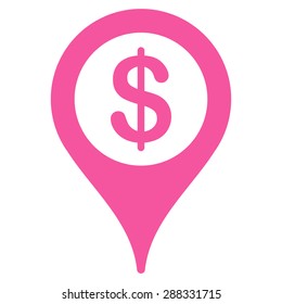 Bank map marker icon from Business Bicolor Set. Vector style: flat symbols, pink color, rounded angles, white background.