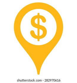 Bank map marker icon. Style: flat symbol, yellow color, rounded angles, white background.