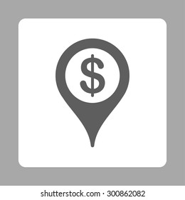 Bank map marker icon. Vector style is dark gray and white colors, flat rounded square button on a silver background.