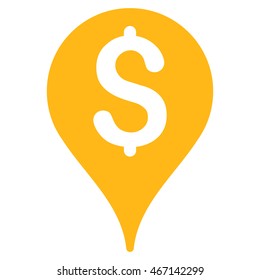 Bank Map Marker icon. Vector style is flat iconic symbol with rounded angles, yellow color, white background.
