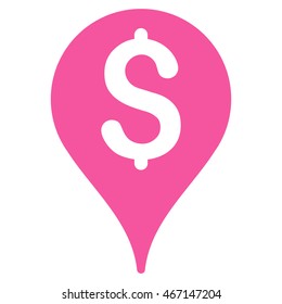 Bank Map Marker icon. Vector style is flat iconic symbol with rounded angles, pink color, white background.