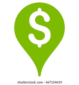 Bank Map Marker icon. Vector style is flat iconic symbol with rounded angles, eco green color, white background.