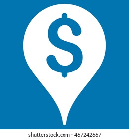 Bank Map Marker icon. Vector style is flat iconic symbol with rounded angles, white color, blue background.
