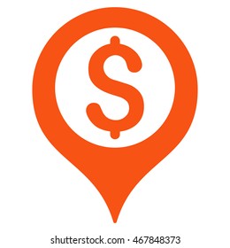 Bank Map Marker icon. Vector style is flat iconic symbol with rounded angles, orange color, white background.