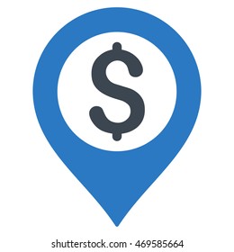 Bank Map Marker icon. Vector style is bicolor flat iconic symbol with rounded angles, smooth blue colors, white background.