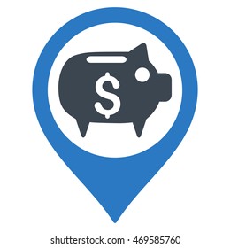 Bank Map Marker icon. Vector style is bicolor flat iconic symbol with rounded angles, smooth blue colors, white background.