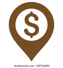 Bank Map Marker icon. Vector style is flat iconic symbol with rounded angles, brown color, white background.