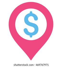 Bank Map Marker icon. Vector style is bicolor flat iconic symbol with rounded angles, pink and blue colors, white background.