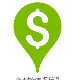 Bank Map Marker icon. Vector style is flat iconic symbol with rounded angles, eco green color, white background.